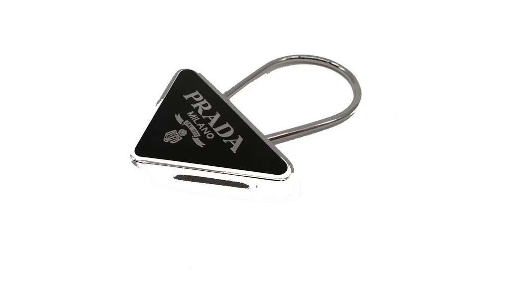 Prada Black Enameled Metal Triangle Logo Keychain Charm Black Never worn - Inside View