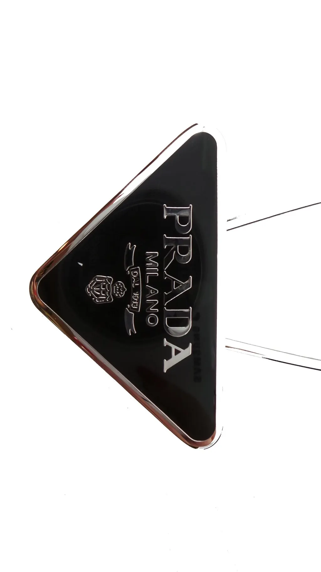 Prada Black Enameled Metal Triangle Logo Keychain Charm Black Never worn - Box View