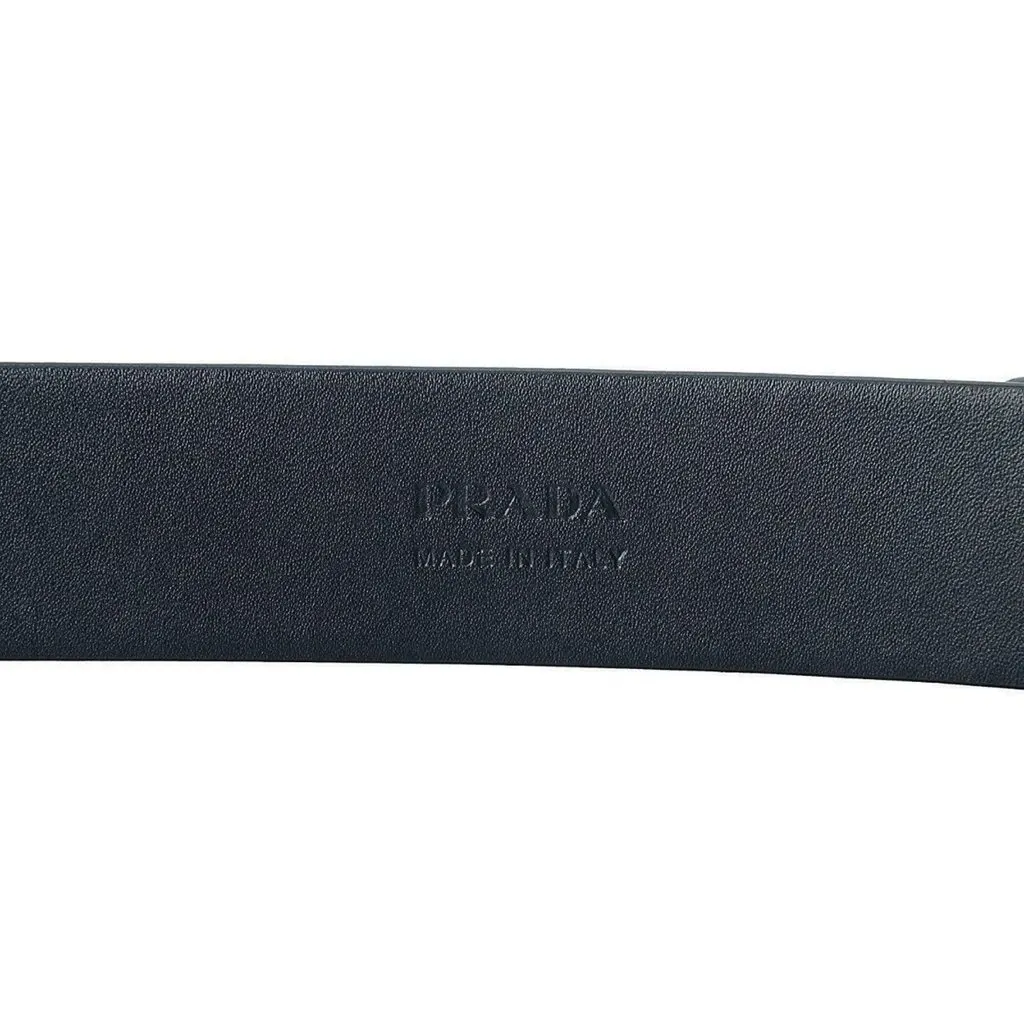 Prada Mens Navy Saffiano Leather Belt Silver Oval Buckle Belt Size 90/36 Blue Leather Never worn - Back View