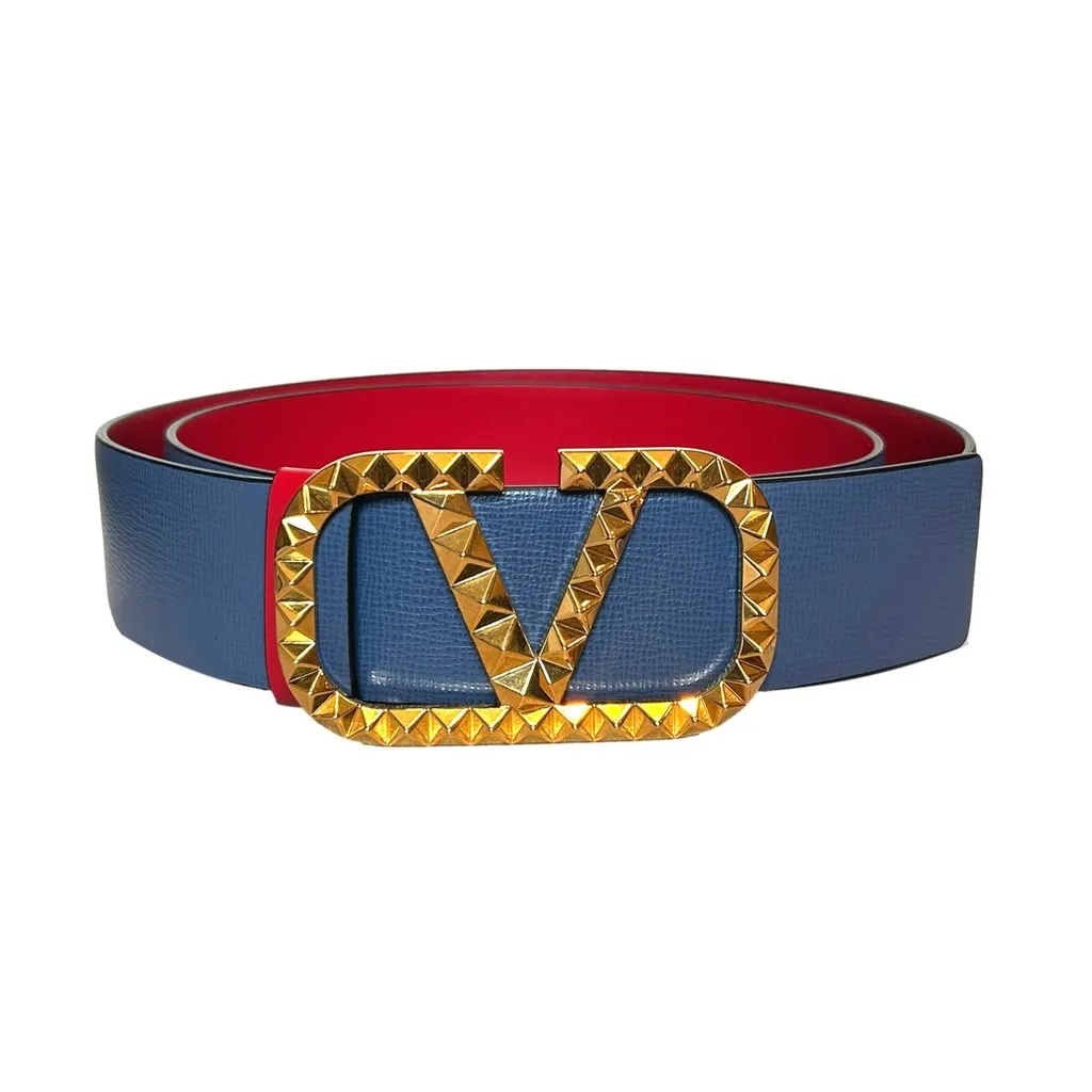 Valentino Valentino Garavani VLogo Stud Reversible Belt Size 95 Gray Red Leather Red Leather Never worn - Front View