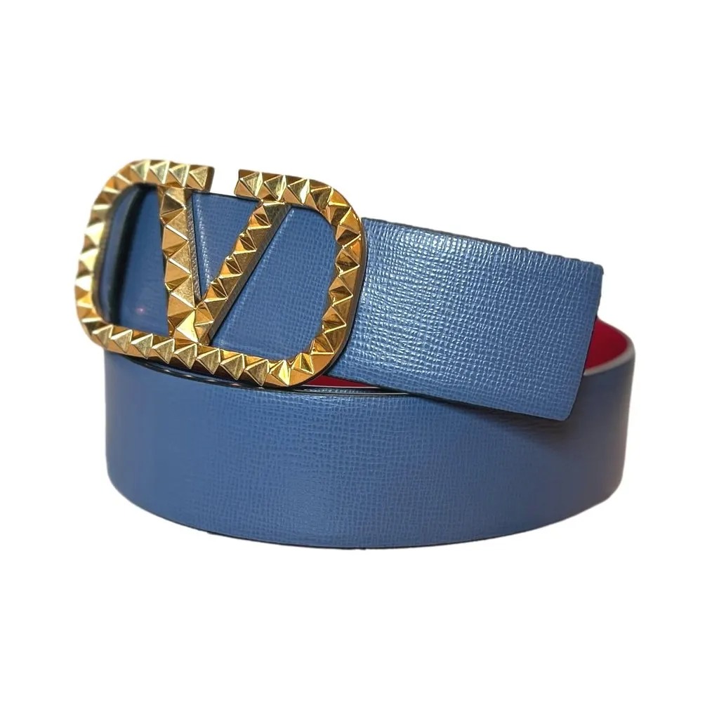 Valentino Valentino Garavani VLogo Stud Reversible Belt Size 95 Gray Red Leather Red Leather Never worn - Back View