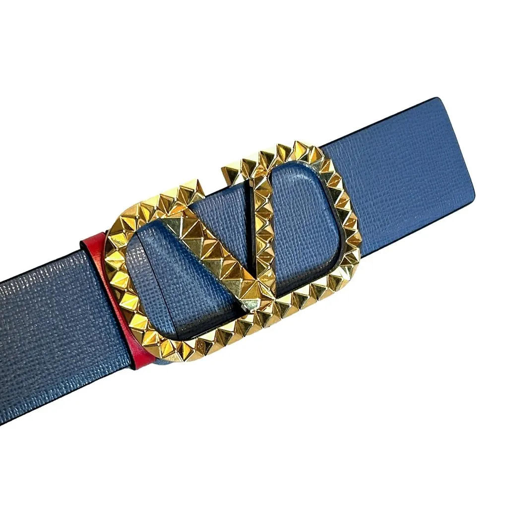 Valentino Valentino Garavani VLogo Stud Reversible Belt Size 95 Gray Red Leather Red Leather Never worn - Model View