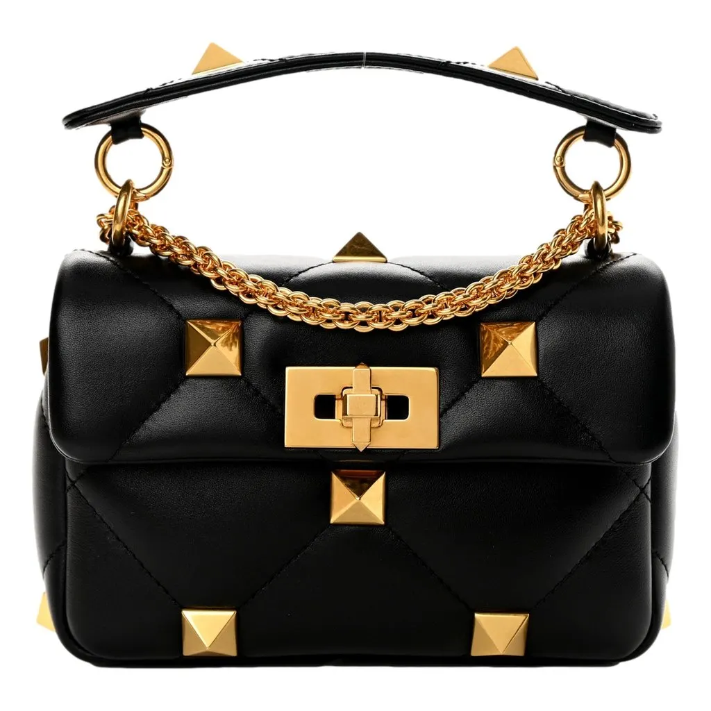 Valentino Roman Stud Small Crossbody Bag Black Nappa Leather Black Leather Never worn - Front View