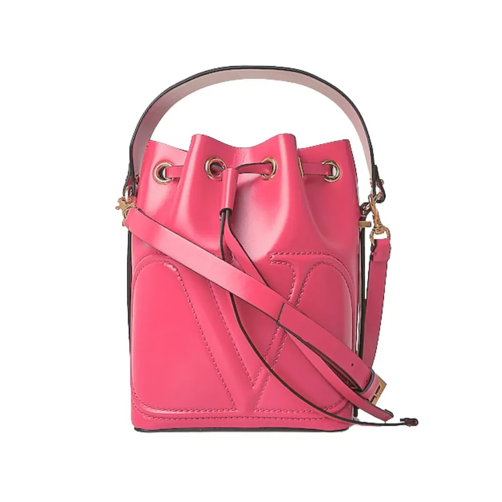 Valentino VLogo Walk Bucket Bag Pink Calf Leather Crossbody Pink Leather Never worn - Front View