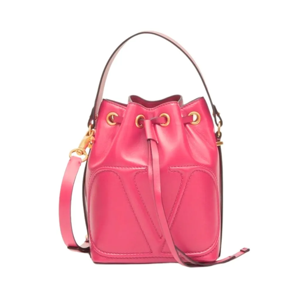 Valentino Garavani VLogo Walk Bucket Bag Pink Calf Leather Crossbody Pink Leather Never worn - Inside View