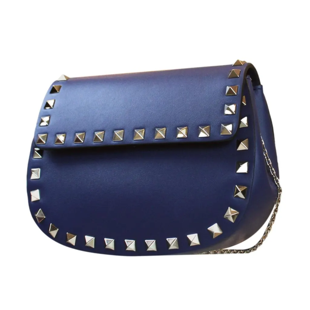 Valentino Rockstud Blue Leather Small Chain Crossbody Bag Blue Leather Never worn - Front View
