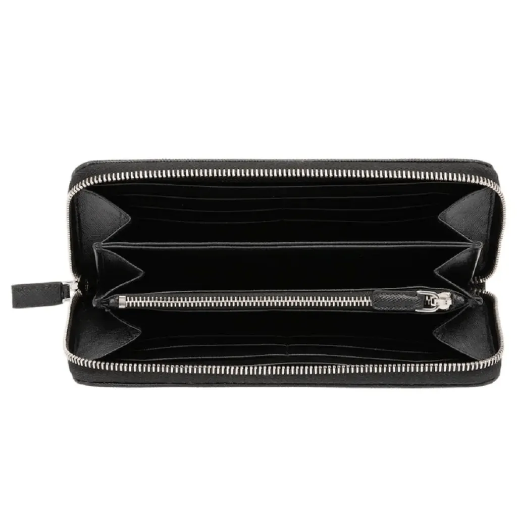 Prada Saffiano Active Black Leather Stripe Zip Around Wallet MultiColor Leather Never worn - Model View
