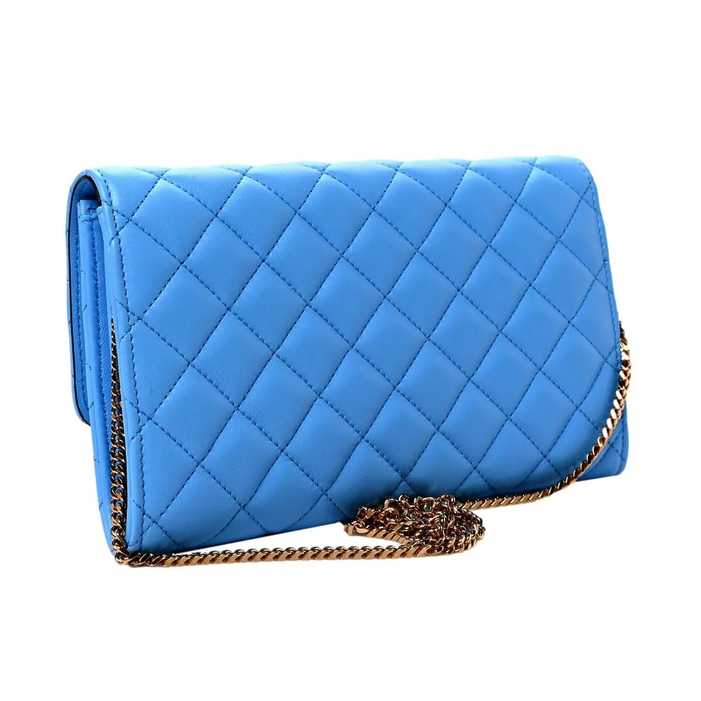 Versace La Medusa Blue Quilted Lamb Leather Crossbody Clutch Bag Blue Leather Never worn - Back View