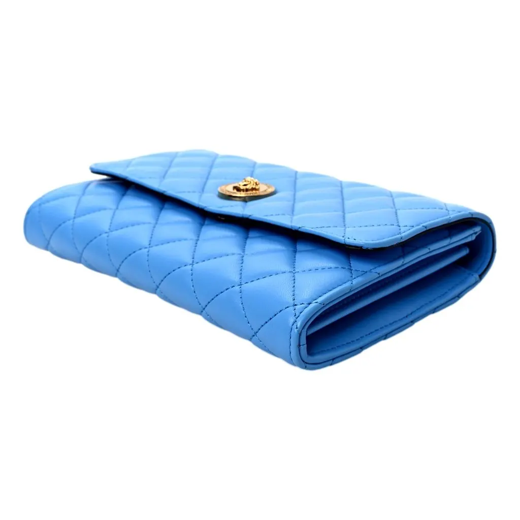 Versace La Medusa Blue Quilted Lamb Leather Crossbody Clutch Bag Blue Leather Never worn - Inside View