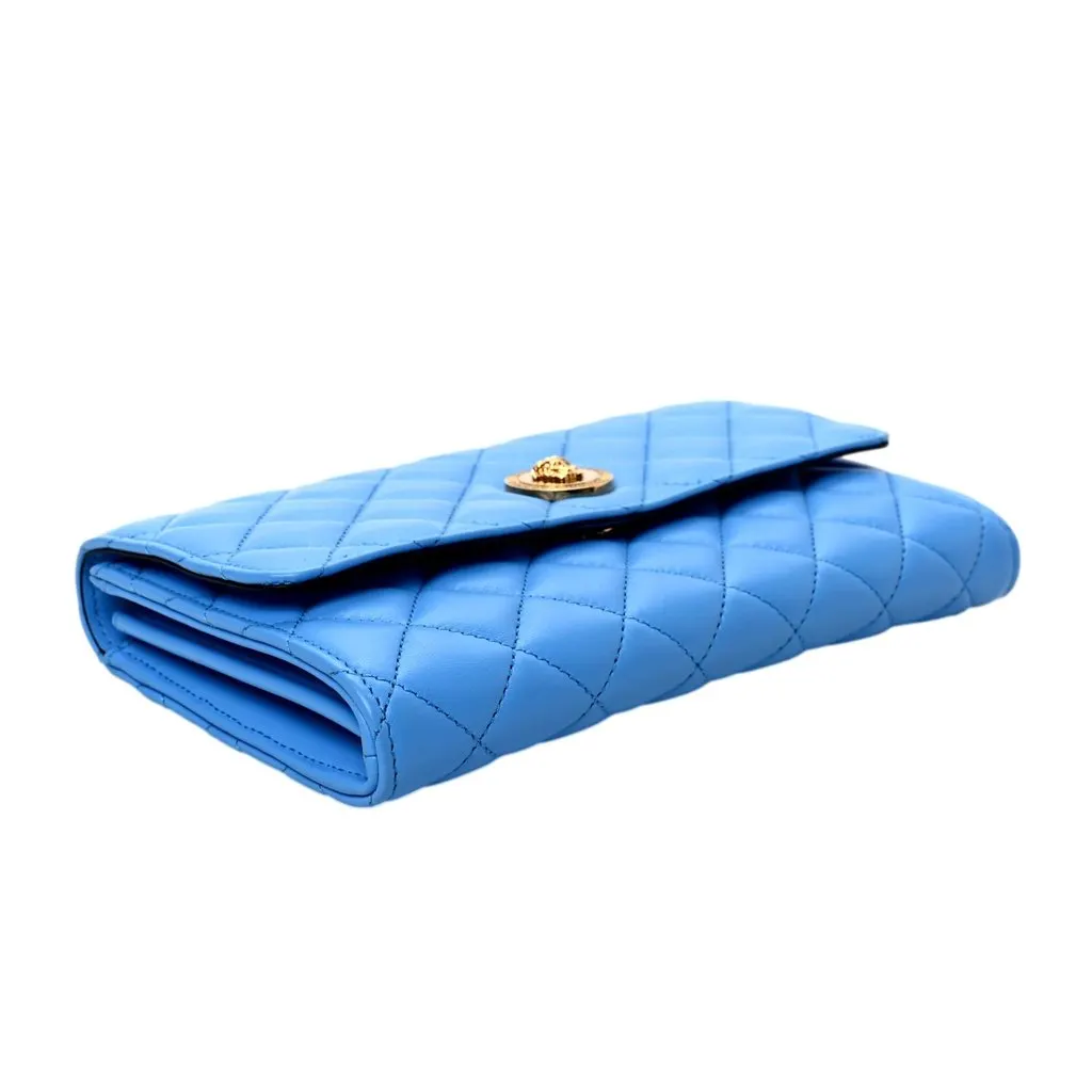 Versace La Medusa Blue Quilted Lamb Leather Crossbody Clutch Bag Blue Leather Never worn - Model View