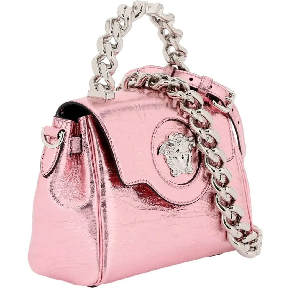 Versace La Medusa Metallic Pink Mini Top Handle Bag Chain Crossbody Pink Leather Never worn - Back View