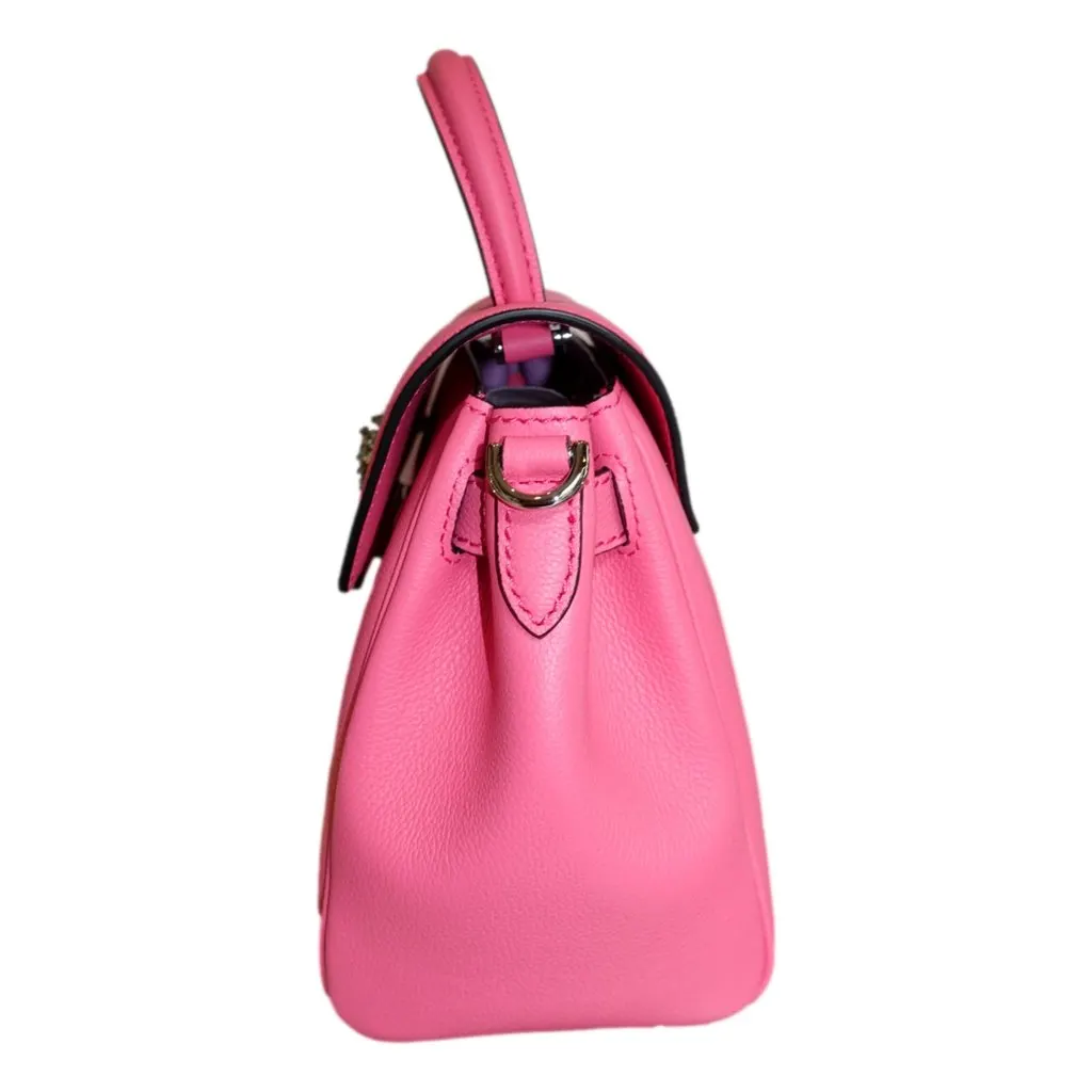 Versace Flamingo Pink Vitello Leather Top Handle Designer Handbag Pink Leather Never worn - Back View