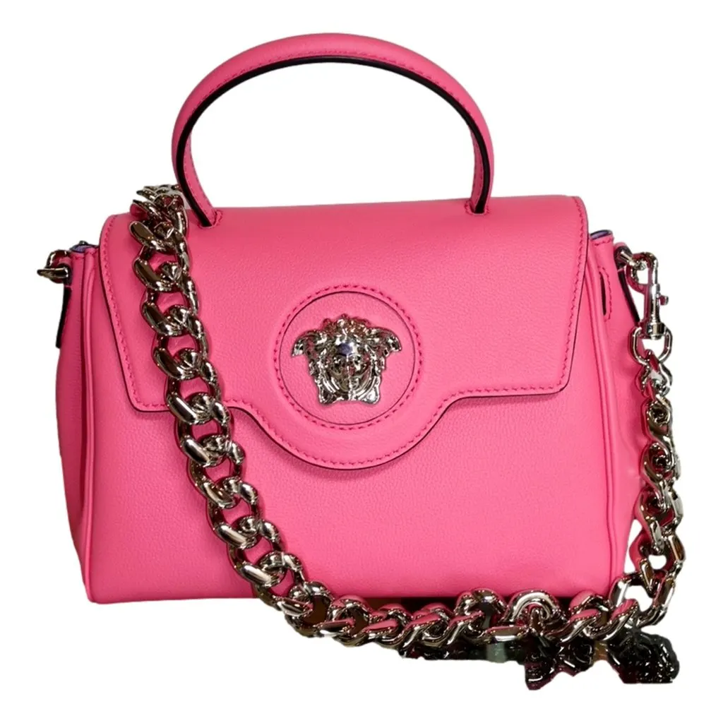 Versace Flamingo Pink Vitello Leather Top Handle Designer Handbag Pink Leather Never worn - Model View
