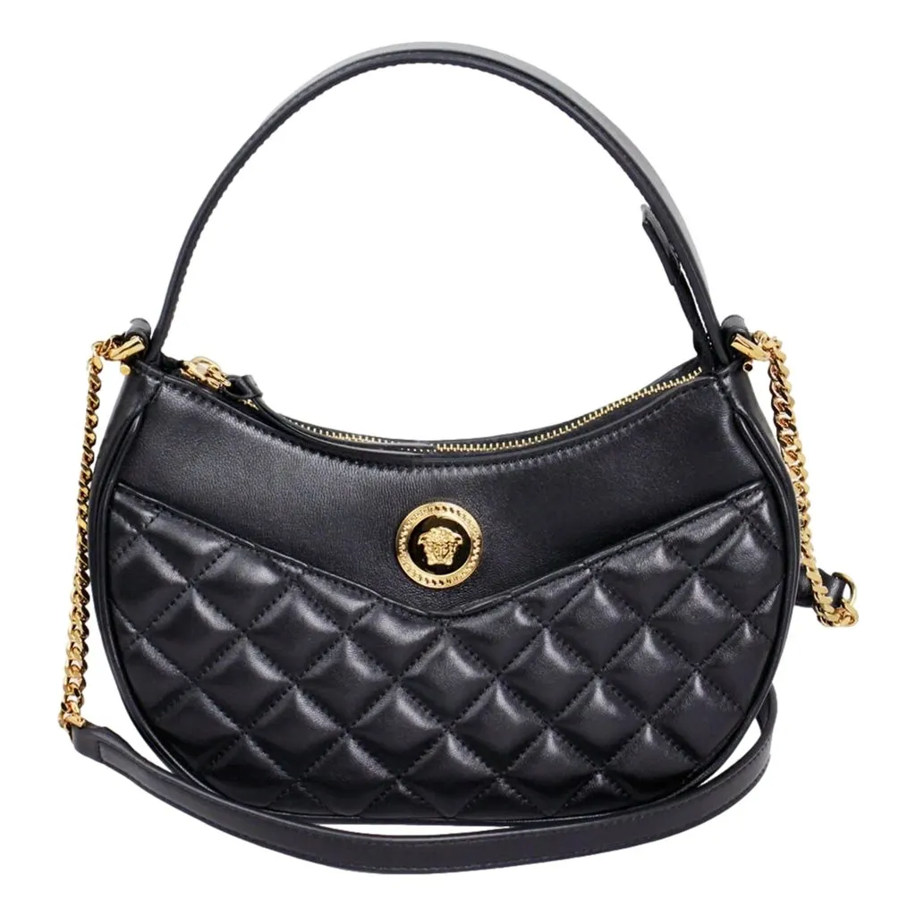 Versace لا ميدوزا Half Moon حقيبة هوبو كتف حقيبة كروس أسود جلد
