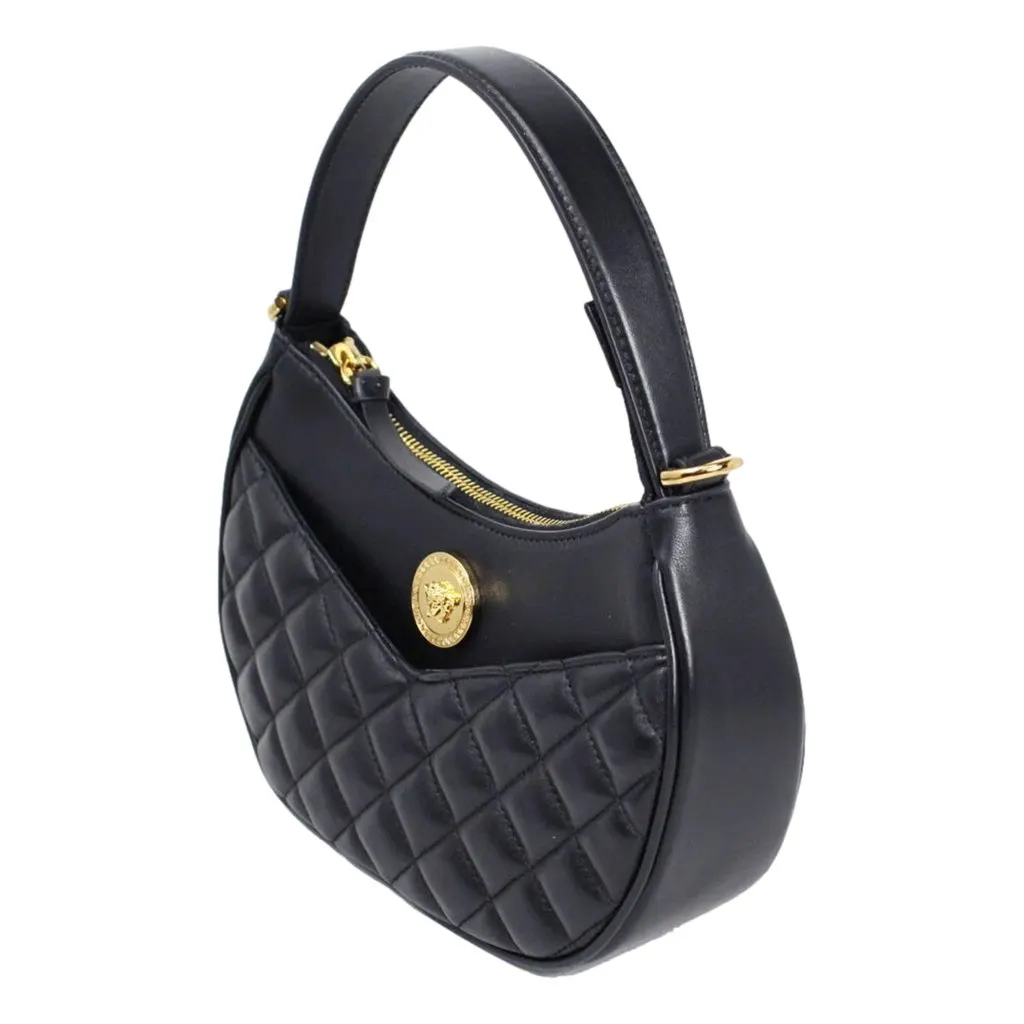 Versace La Medusa Half Moon Hobo Shoulder Crossbody Bag Black Leather Black Leather Never worn - Back View
