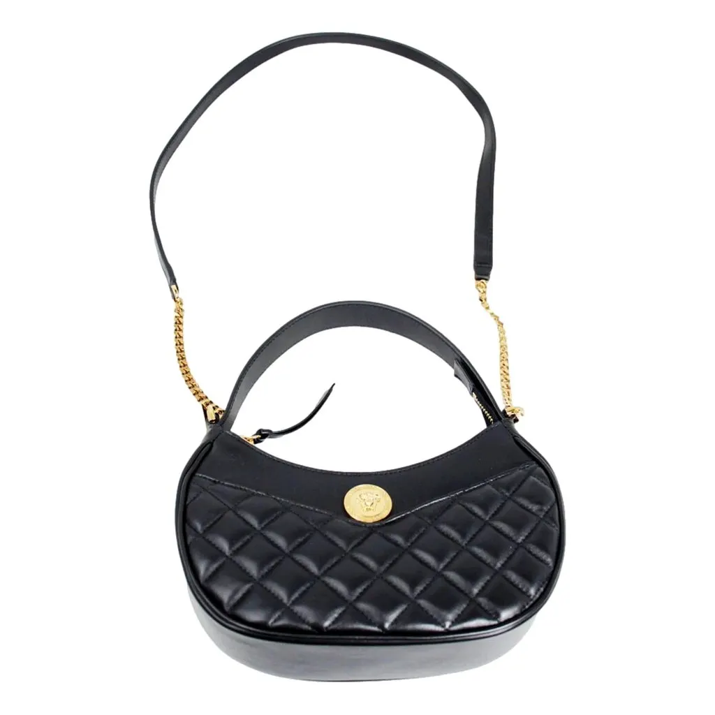 Versace La Medusa Half Moon Hobo Shoulder Crossbody Bag Black Leather Black Leather Never worn - Model View
