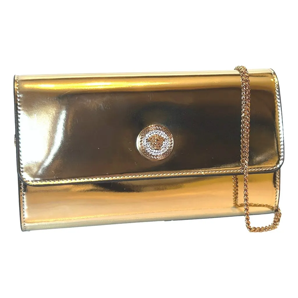 Versace La Medusa Crystal Leather Clutch Crossbody Bag Metallic Gold Yellow Leather Never worn - Back View