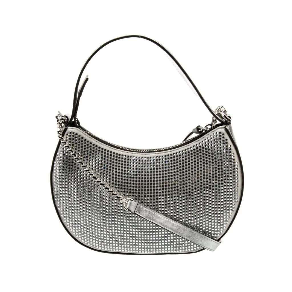 Versace La Medusa Crystal Half Moon Hobo Shoulder Crossbody Bag Silver Silver Leather Never worn - Inside View