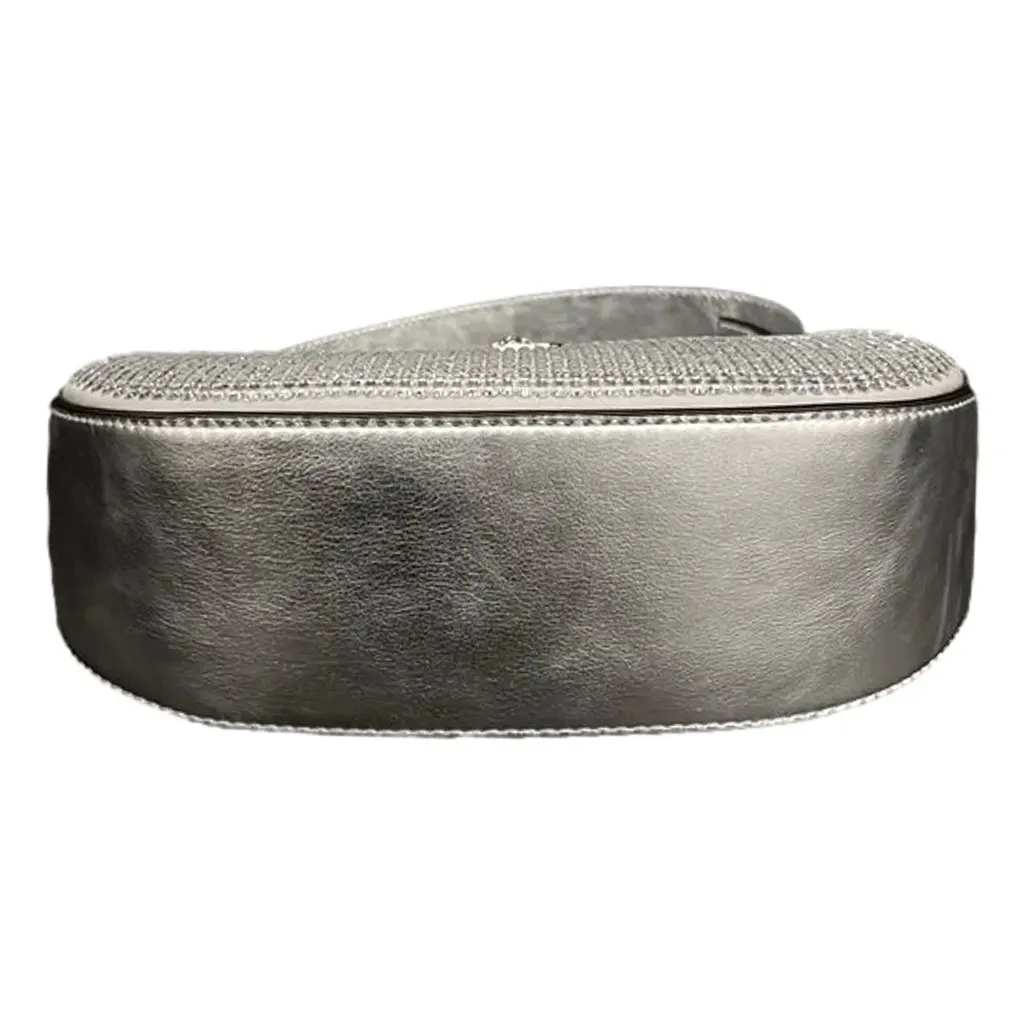 Versace La Medusa Crystal Half Moon Hobo Shoulder Crossbody Bag Silver Silver Leather Never worn - Model View
