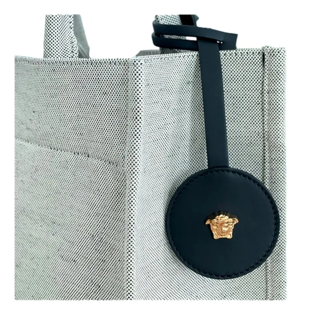 Versace Studded Logo Mini Tote Ecru Canvas Crossbody Bag Gold Hardware Silver Leather Never worn - Inside View