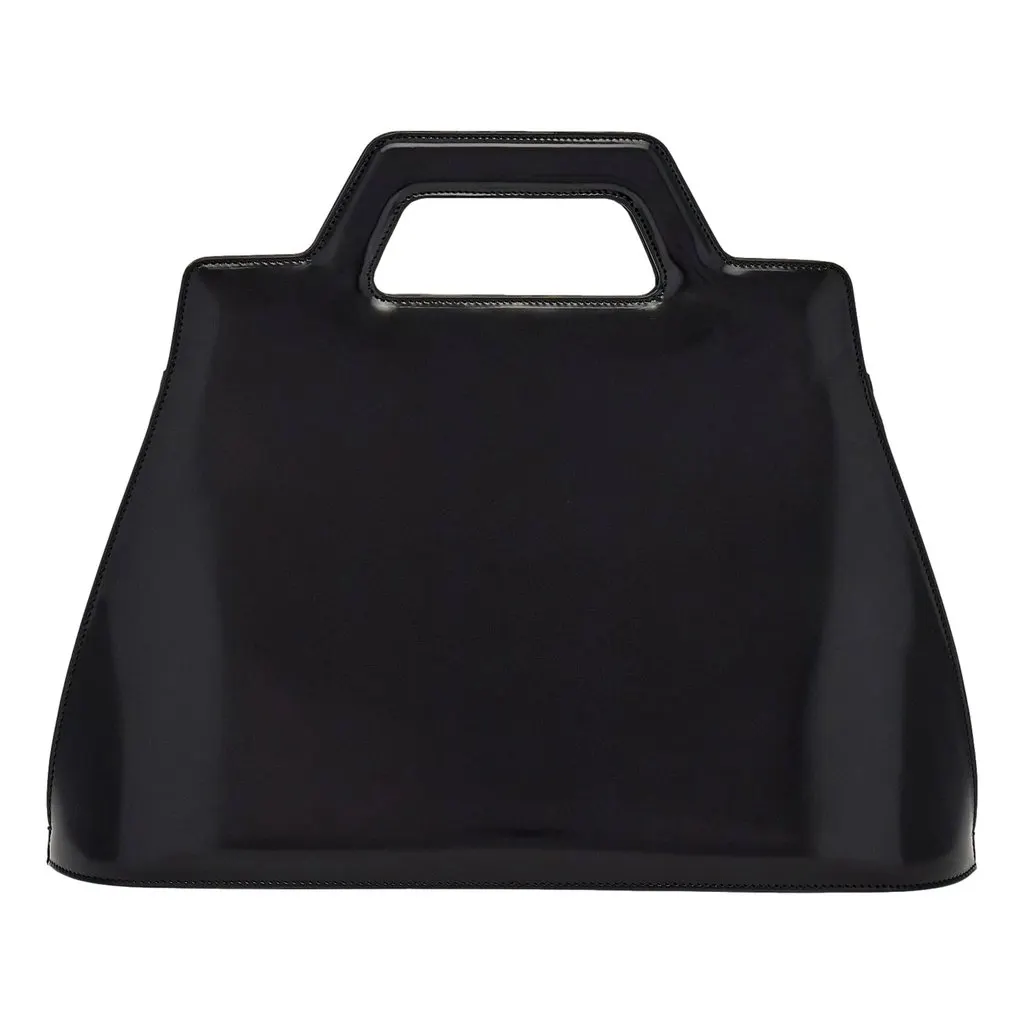 Salvatore Ferragamo Wanda Black Patent Leather Top Handle Handbag Black Leather Never worn - Back View