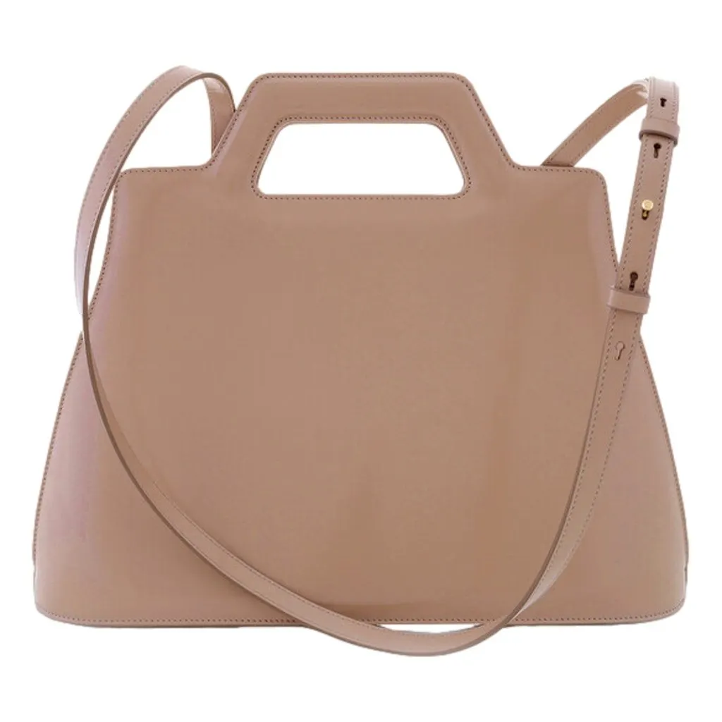 Salvatore Ferragamo Wanda Beige Patent Leather Top Handle Handbag Brown Leather Never worn - Inside View