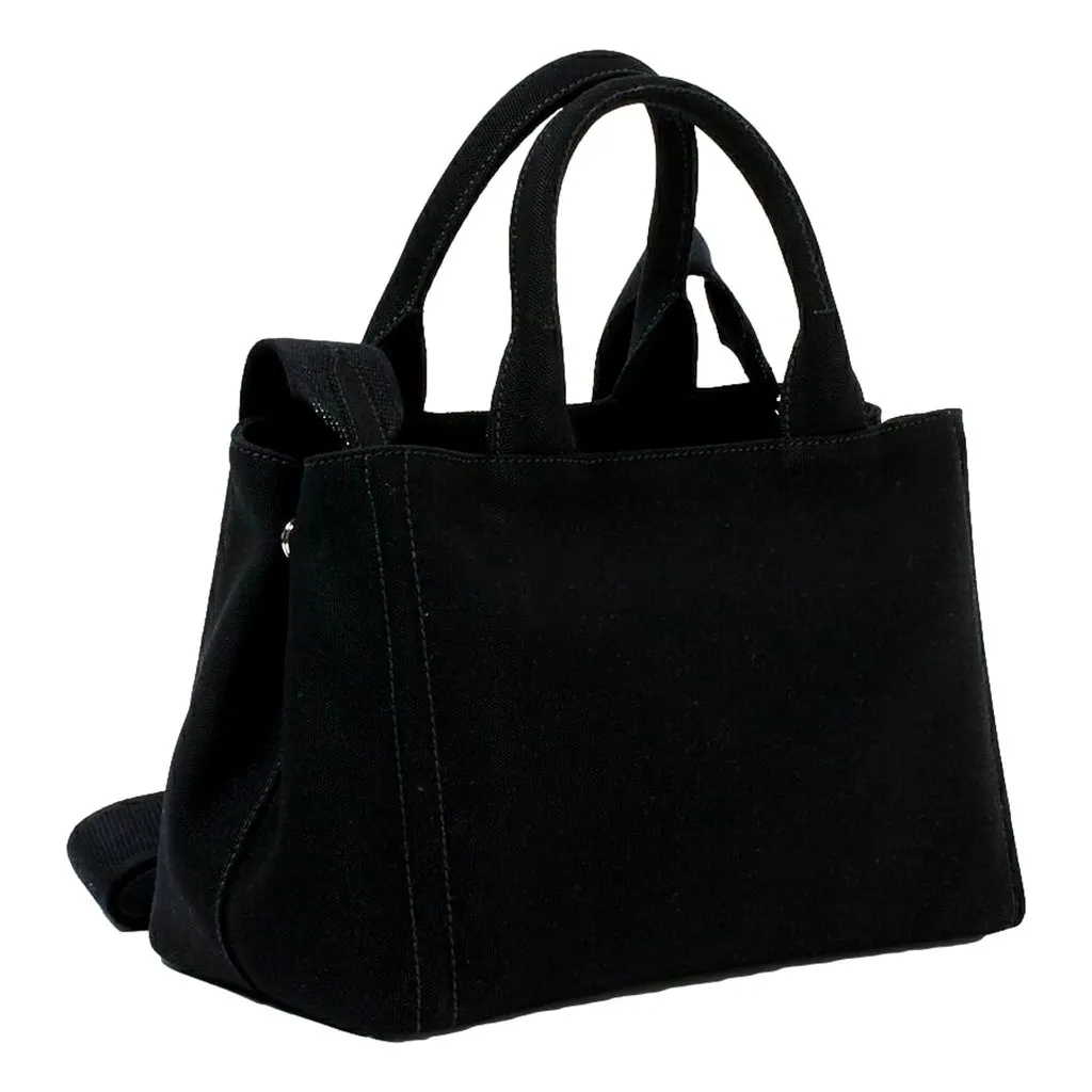 Prada Canapa Black Canvas Logo Tote Handbag Medium Black Canvas Never worn - Back View