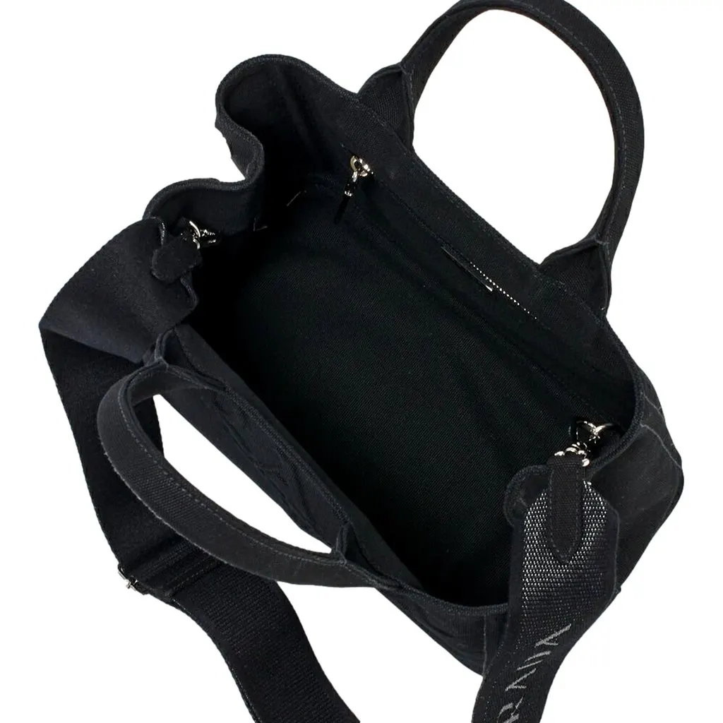 Prada Canapa Black Canvas Logo Tote Handbag Medium Black Canvas Never worn - Model View