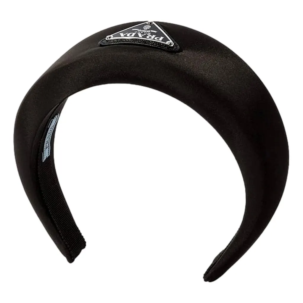 Prada Black Tessuto Nylon Padded Headband with Triangle Logo Black Polyamide Never worn - Front View