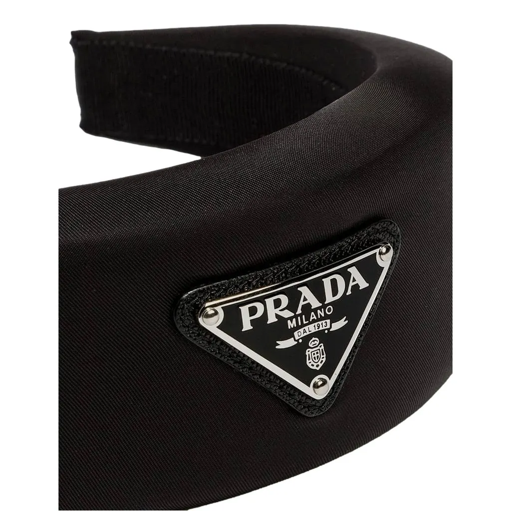 Prada Black Tessuto Nylon Padded Headband with Triangle Logo Black Polyamide Never worn - Back View