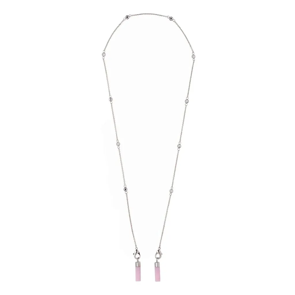 Miu Miu Crystal Pink AirPods Chain Necklace Silver Hardware Silver Leather Never worn - Front View