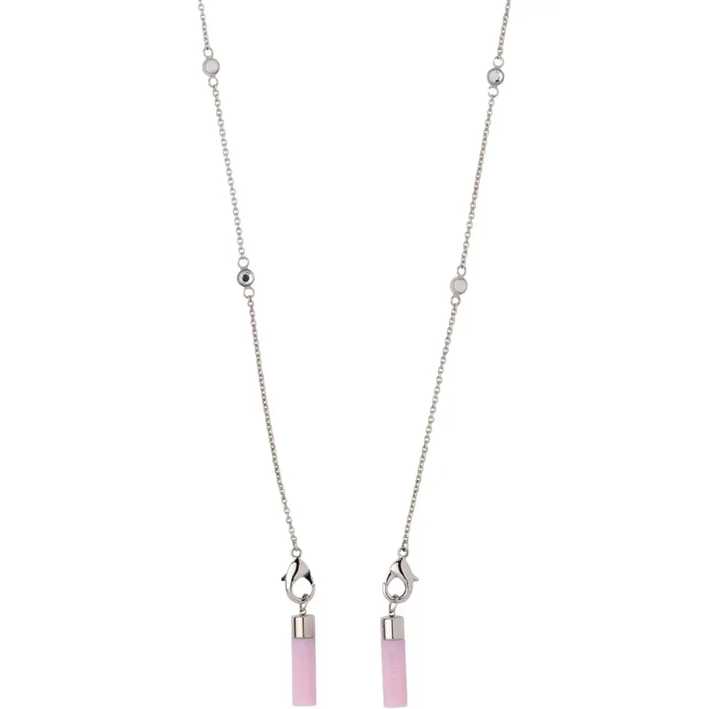 Miu Miu Crystal Pink AirPods Chain Necklace Silver Hardware Silver Leather Never worn - Back View
