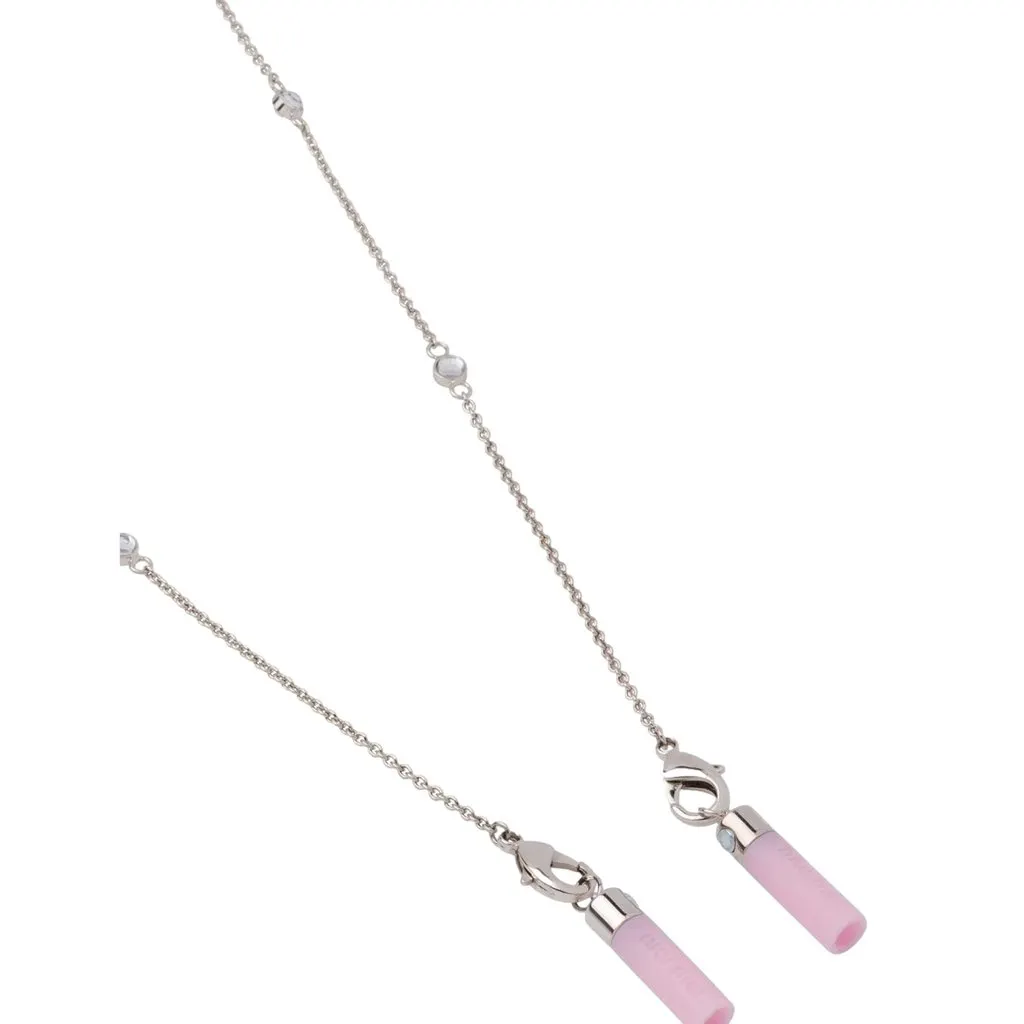 Miu Miu Crystal Pink AirPods Chain Necklace Silver Hardware Silver Leather Never worn - Inside View