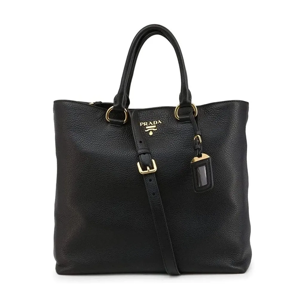 Prada Black Vitello Phenix Leather Shopping Tote Bag Black Leather Never worn - Front View