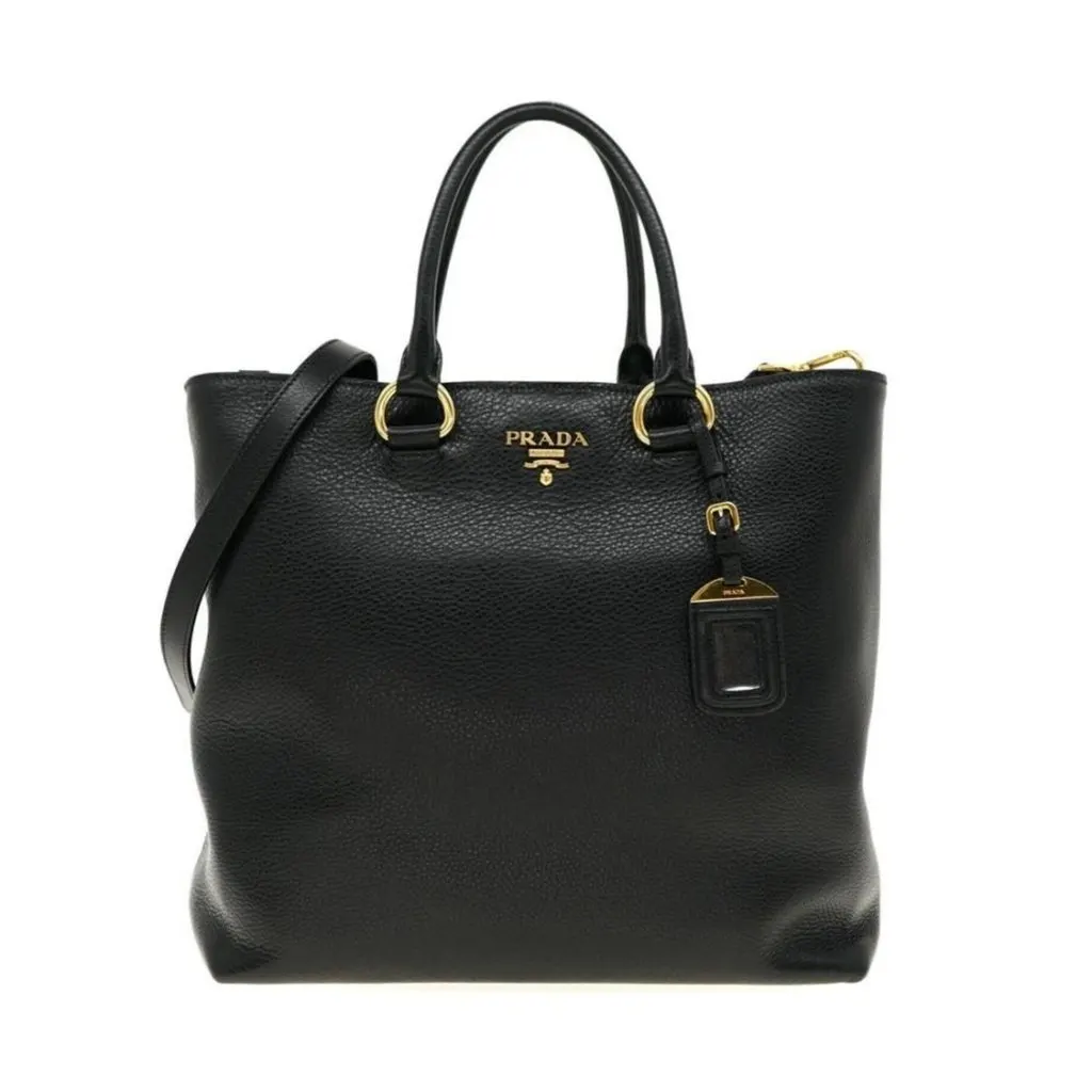 Prada Black Vitello Phenix Leather Shopping Tote Bag Black Leather Never worn - Back View