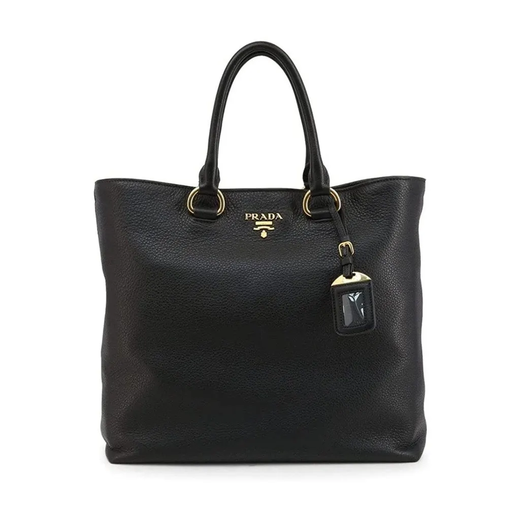 Prada Black Vitello Phenix Leather Shopping Tote Bag Black Leather Never worn - Inside View