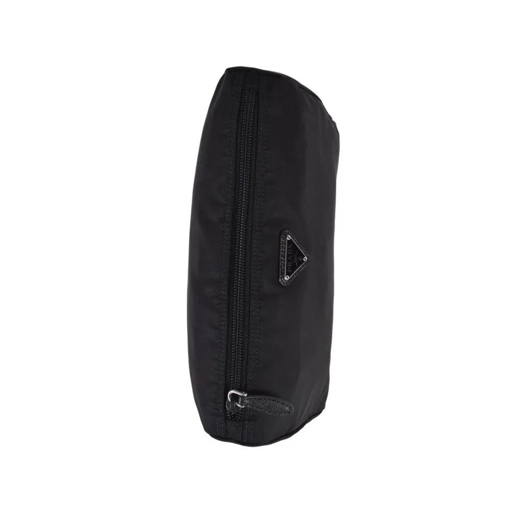 Prada Prada Black Tessuto Nylon Medium Cosmetic Case Clutch Black Leather Never worn - Model View