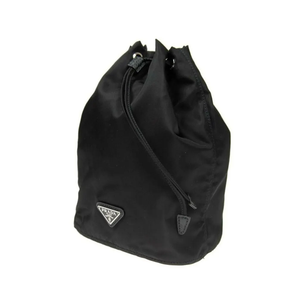 Prada Black Tessuto Nylon Triangle Logo Drawstring Bucket Bag MultiColor Polyamide Never worn - Back View