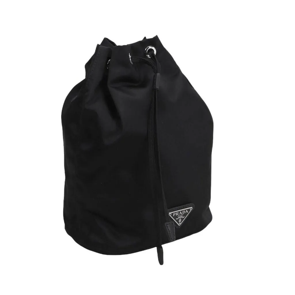 Prada Black Tessuto Nylon Triangle Logo Drawstring Bucket Bag MultiColor Polyamide Never worn - Inside View