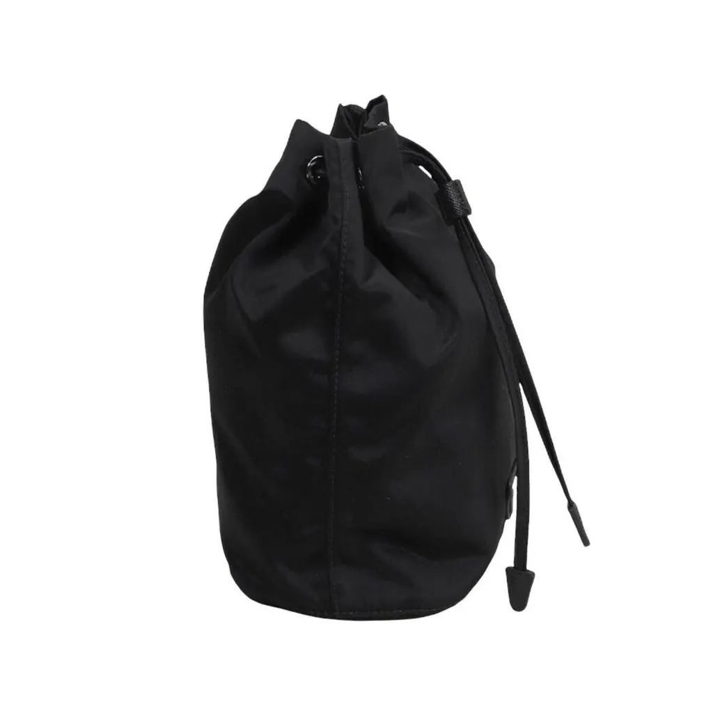 Prada Black Tessuto Nylon Triangle Logo Drawstring Bucket Bag MultiColor Polyamide Never worn - Model View