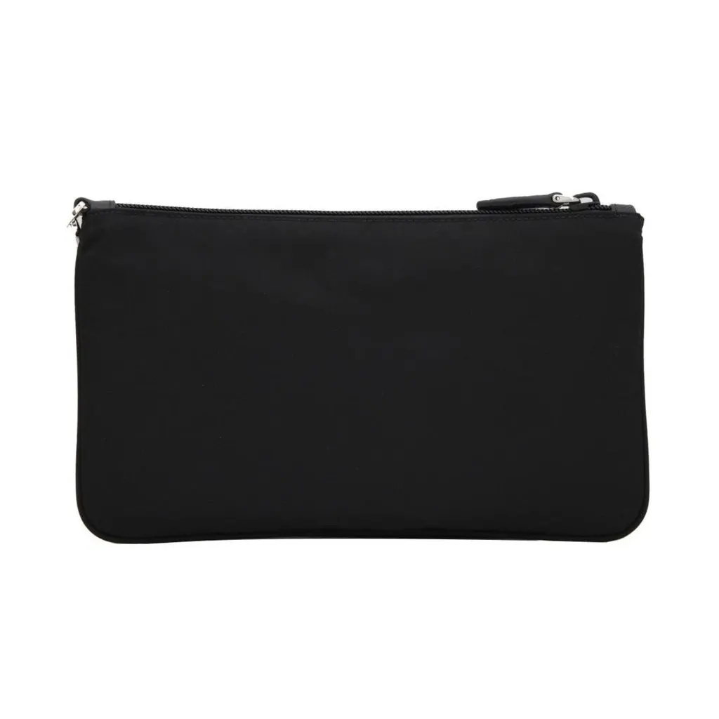 Prada Tessuto Nylon Black Triangle Logo Wristlet Clutch Pouch Bag Black Leather Never worn - Inside View