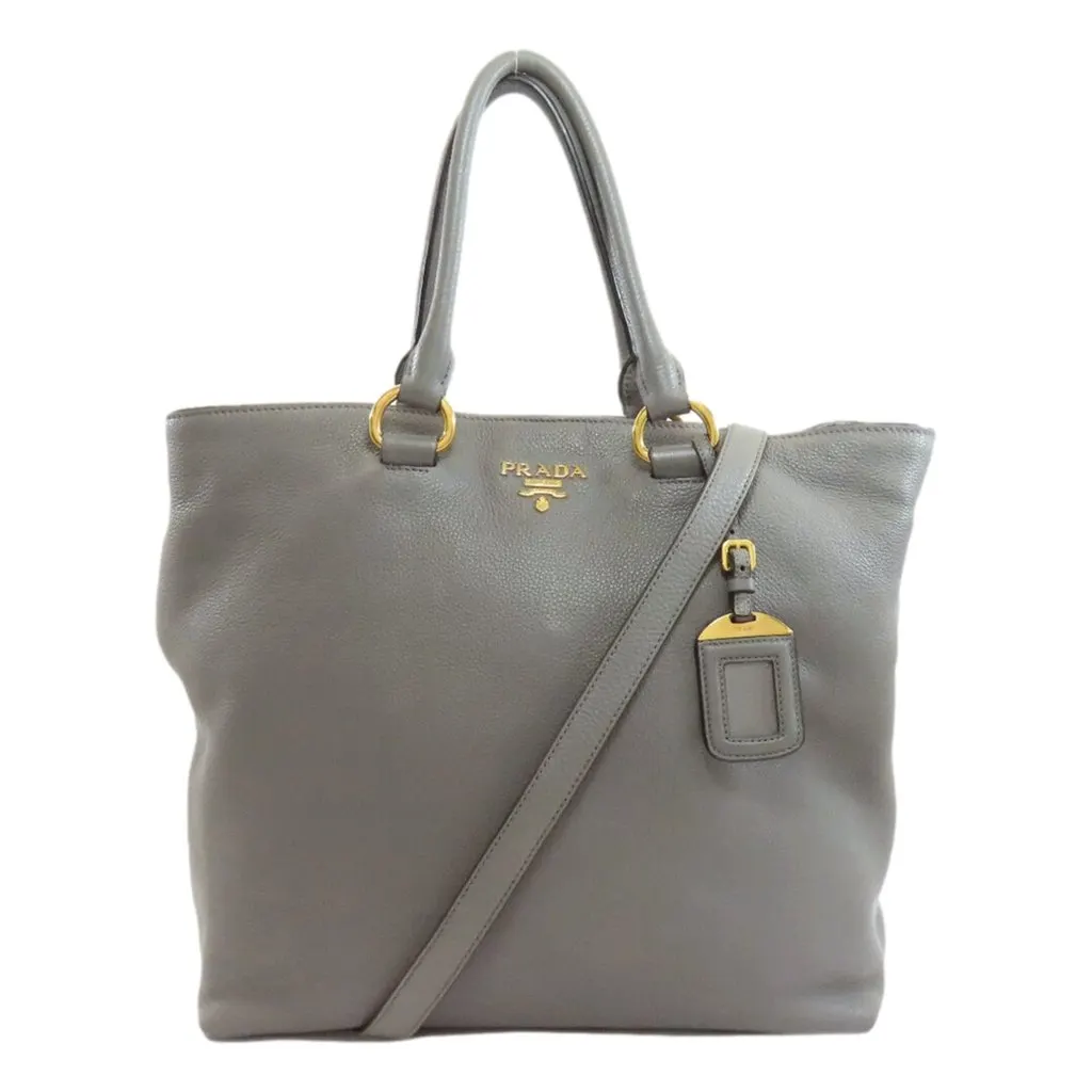Prada Gray Vitello Phenix Shopping Tote Bag Grey Leather Never worn - Front View