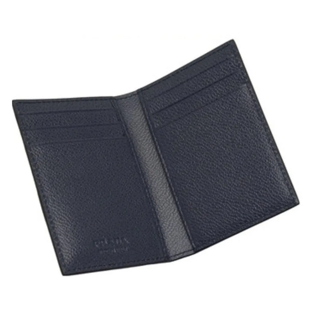 Prada Vitello Grain Blue Leather Triangle Logo Vertical Bifold Wallet Blue Leather Never worn - Inside View