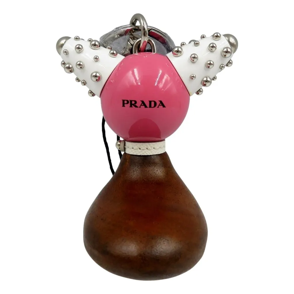 Prada Pradamalia Trick Robot Wood and Metal Begonia Pink Bag Charm Pink Leather Never worn - Front View