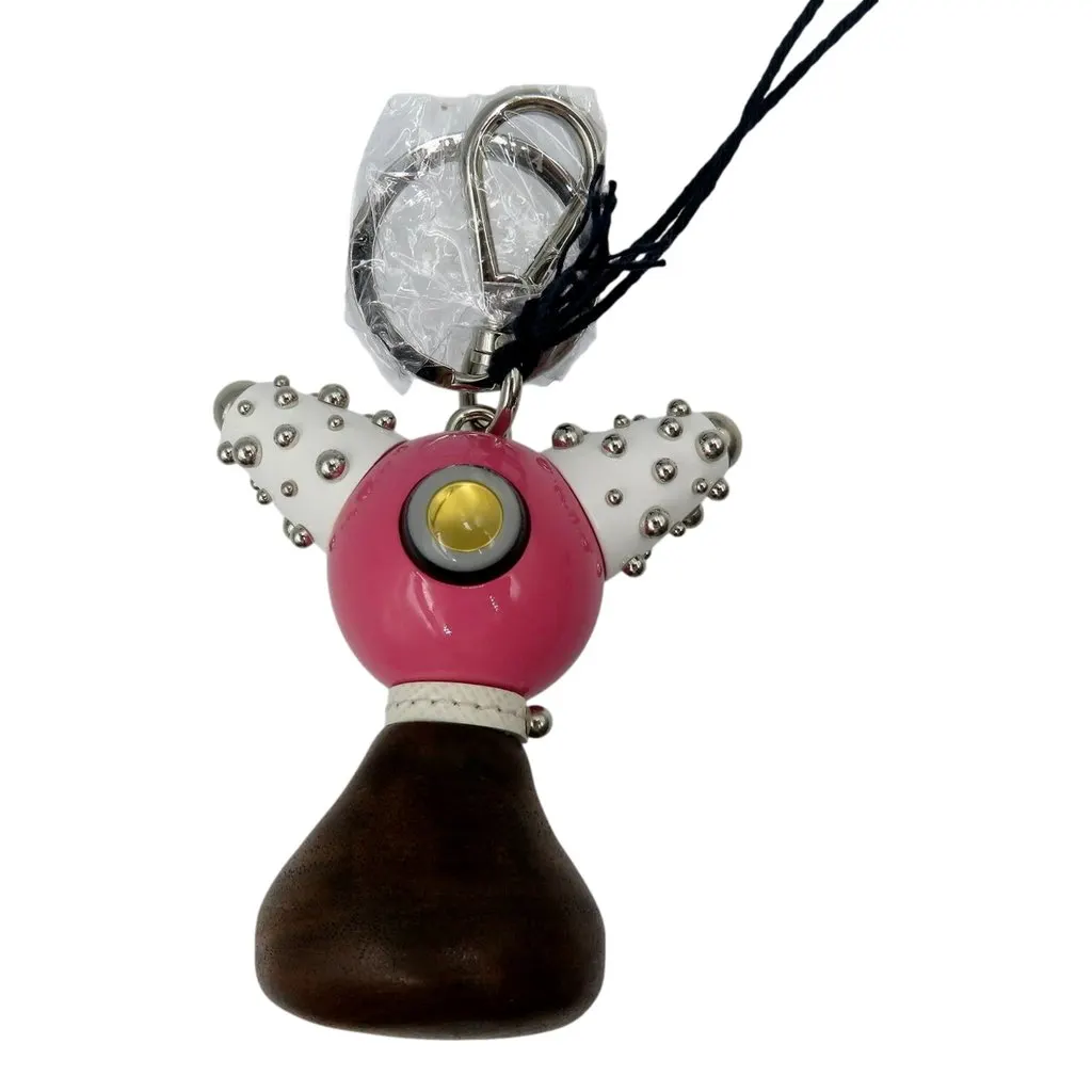 Prada Pradamalia Trick Robot Wood and Metal Begonia Pink Bag Charm Pink Leather Never worn - Back View