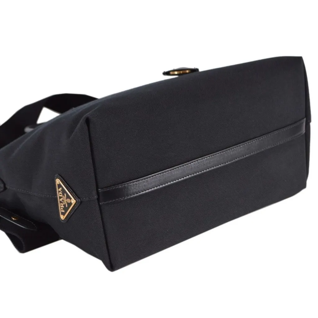 Prada Prada Logo Jacquard Black Canvas Satchel Crossbody Bag Gold Hardware Black Leather Never worn - Box View