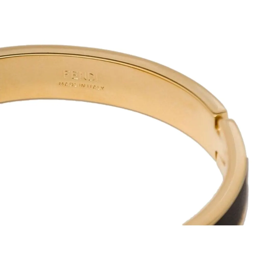 Fendi Master Key Black Leather Gold Small Bracelet Gold Leather Never worn - Box View
