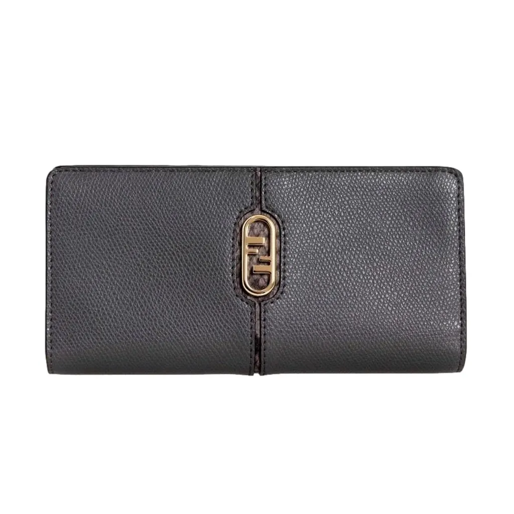 Fendi O Lock Anthracite Gray Python Print Leather Snap Continental Wallet Grey Leather Never worn - Front View