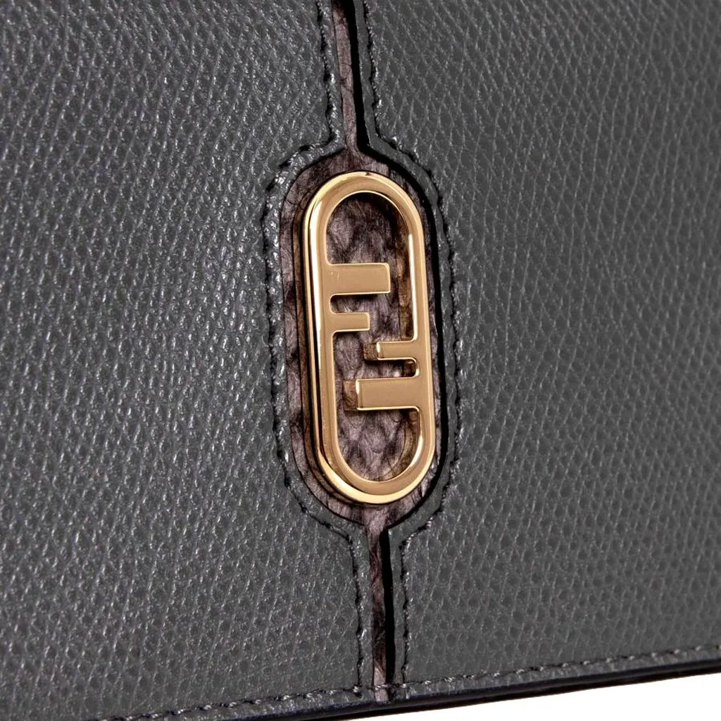 Fendi O Lock Anthracite Gray Python Print Leather Snap Continental Wallet Grey Leather Never worn - Box View