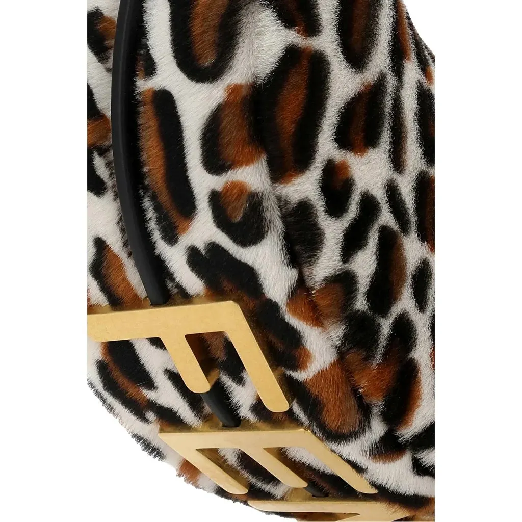 Fendi Fendigraphy Lamb Fur Animal Print Shoulder Bag Gold Hardware White Leather Never worn - Model View